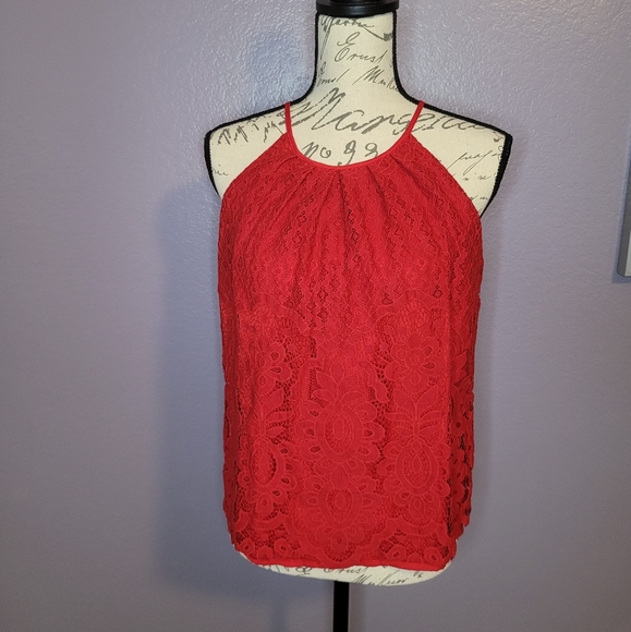 Francesca's Collection Blue Rain Lace High Neck Tank Top - Picture 4 of 10